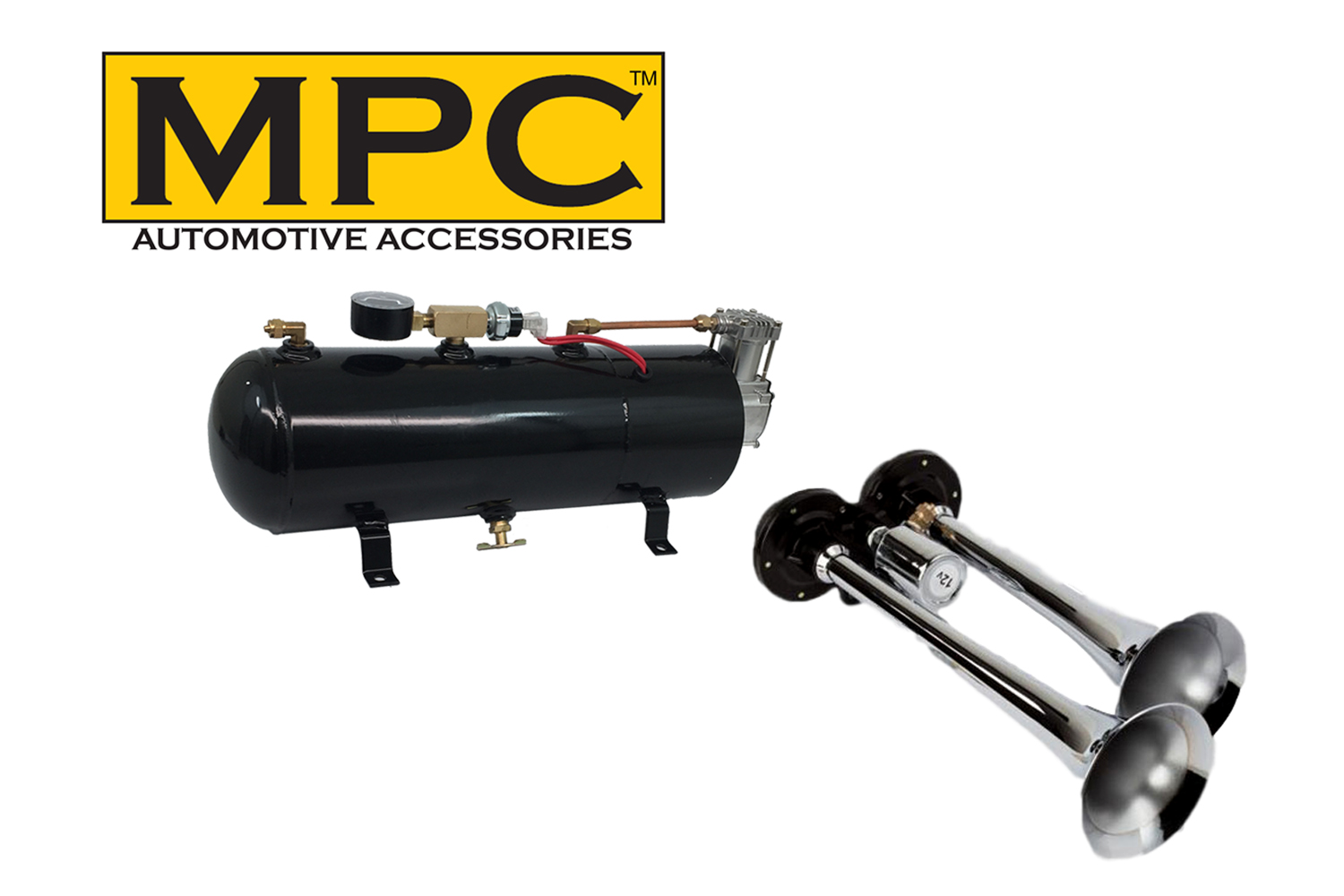 MPC Train Horn Dual Trumpet w/ 12 Volt air Solenoid 